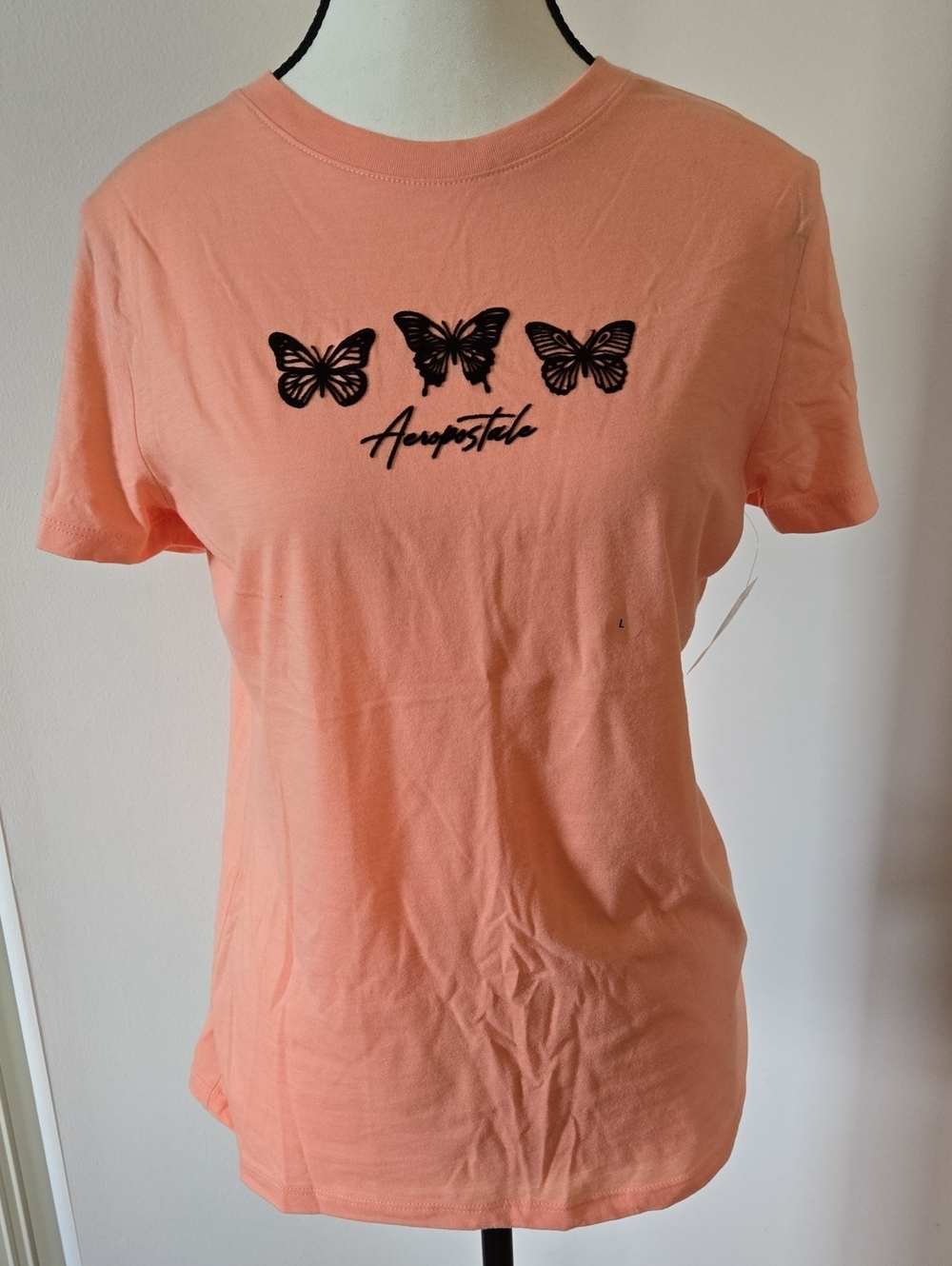 Aeropostale Peach Short-Sleeve Tee with Black Butterfly Print